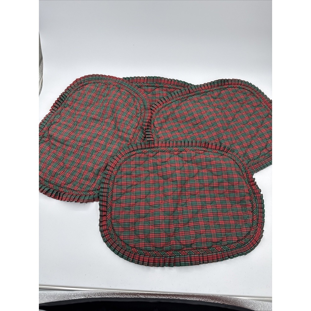 Lot Of 4 Red And Green Tartan Quilted Placemats Ralph Lauren Christmas Preppy